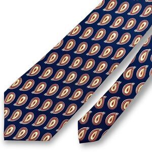 Eddie Bauer navy with‎ red & gold teardrop print 100% silk tie